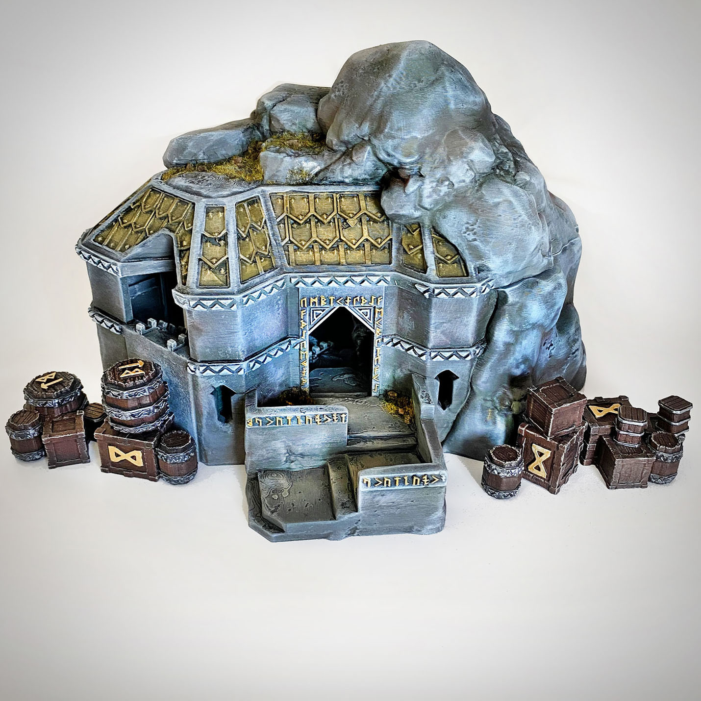I handpainted these awesome dwarven buildings from The Kingdom of Durak Deep collection designed by Conquest Creations. 👉 Do you want me to paint your models as well? Keep on reading. These buildings (The Mineshaft, The Lore Masters Home, The Well House and The Dwarven Home) all have fully playable interiors and detachable roofs! Need this? I got you covered! They were printed by Eriksterrainprints. Go check out their store for the entire collection of The Kingdom of Durak Deep and many more 3D terrain and miniatures! When you buy a 3D print, it is usually not fully assembled and not painted yet. But I can take care of that for you in all desired colors! I can assemble and paint your favorite models from Warhammer, D&D or any 3D print you want build. Let me know what your wishes are and I’ll make a beautiful statue or terrain piece for you too. Feel free to send me a message. Don’t be shy. Send me a DM! I am excited to hear from you. #tabletopgames #tabletopterrain #lotr #mesbg #lotrminiatures #paintinglotr #lordoftheringsminiatures #tabletopminiatures #strategygame #miniaturewargaming #3dminiature #3dminiatures #lordoftherings #middleearth #thehobbit #wargaming #3dprinting #scenery #modelbuilding #tabletop #tabletopscenery #dndterrain #warhammerterrain #terrainbuilding #miniatureterrain #middleearthstrategybattlegame #miniaturehouse #kingdomofdurakdeep #wargamingterrain #dwarfhouse