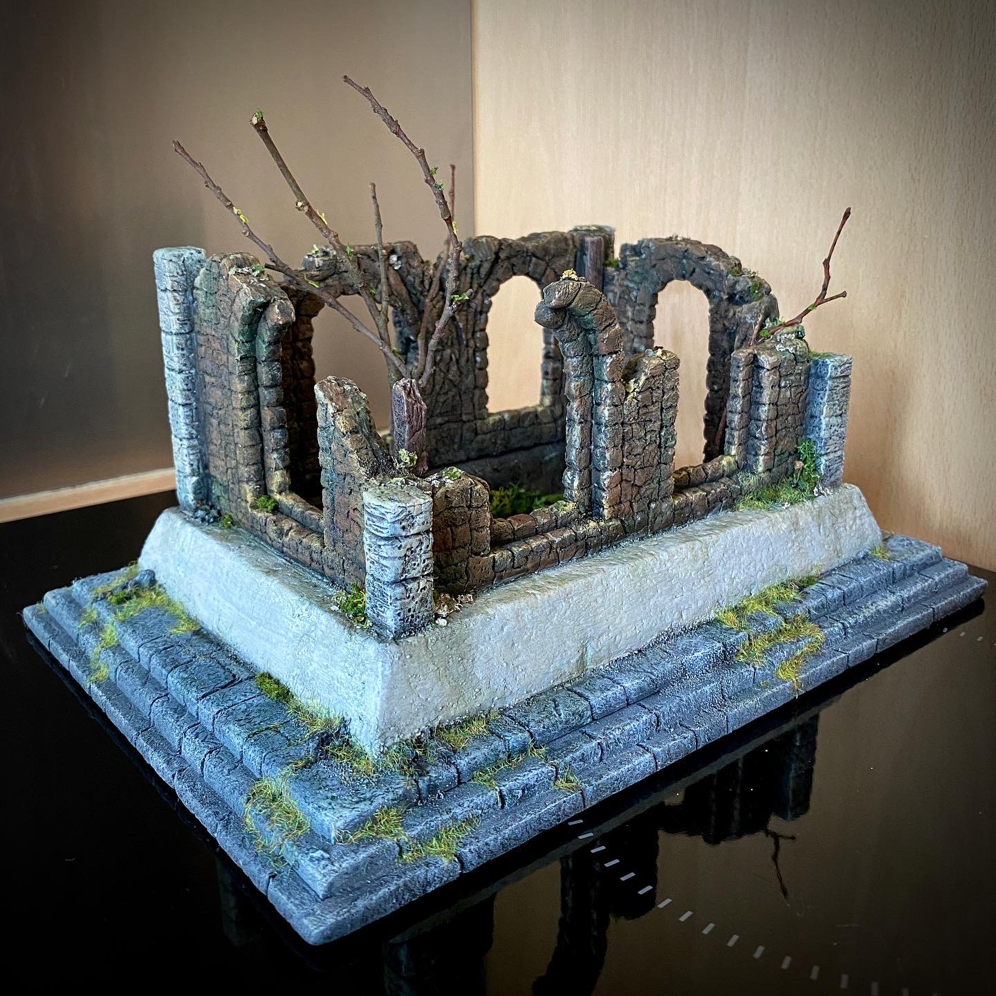 New tabletop terrain ready for your Warhammer or D&D adventure. I build this scenery from XPS foam. Sealed with ModPodge and painted with acrylic paints. I made the greenery by hand. Ready for the battleground! If you are interested in a custom build, feel free to message me🤟 _____ #tabletopterrain #miniature #tabletopscenery #xpsfoam #foambuild #dndterrain #warhammerterrain #ruin #ruins #terrainbuilding #miniatureterrain #tabletopgames #custommade #foamcraft #rpgterrain #terrain #scatterterrain #xps #dnd #dungeonsanddragons #wargameterrain #tabletoprpg #oldbuilding #oldbuildings #dandd #warhammer40k #paintingminiatures #warhammerfantasy #miniaturepainter