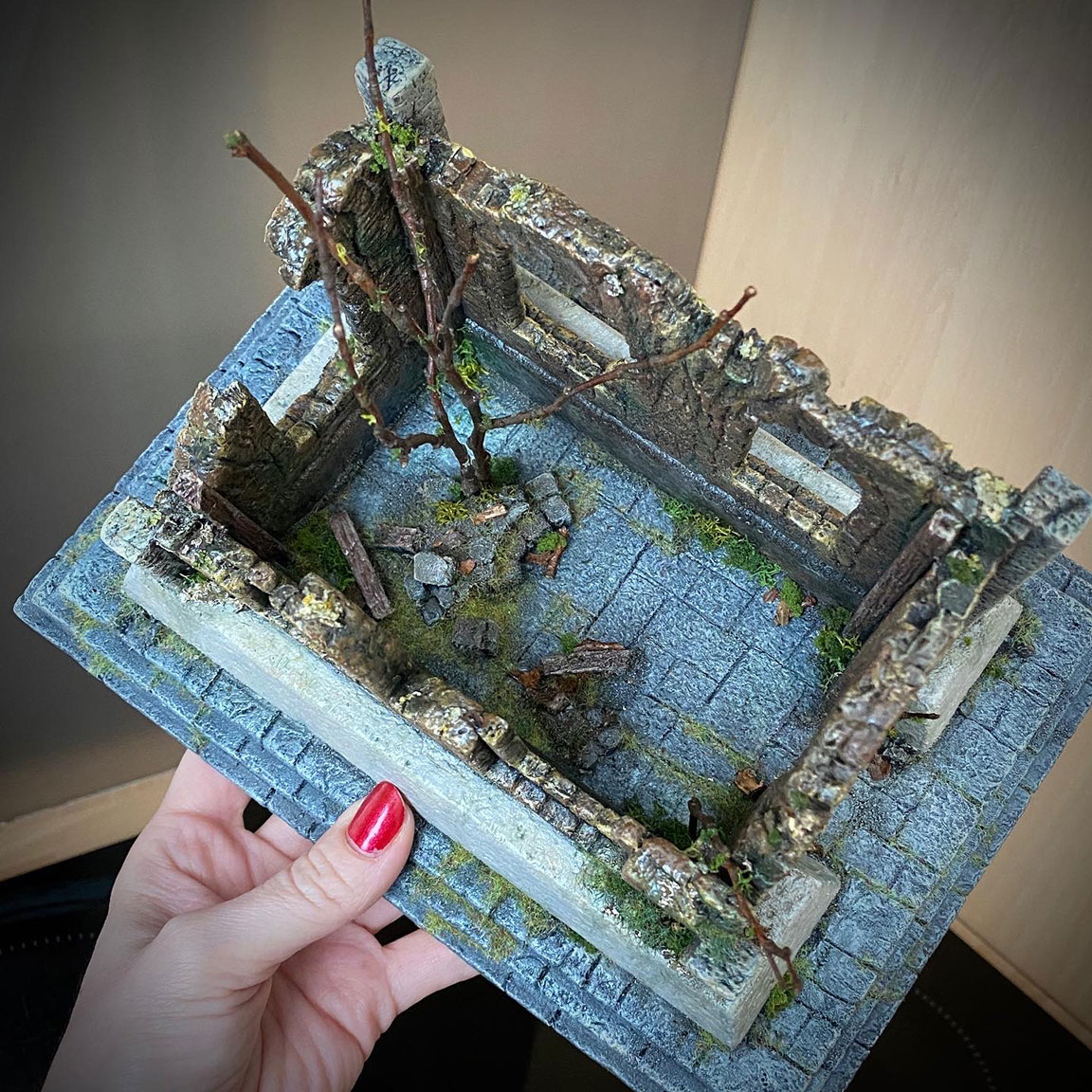New tabletop terrain ready for your Warhammer or D&D adventure. I build this scenery from XPS foam. Sealed with ModPodge and painted with acrylic paints. I made the greenery by hand. Ready for the battleground! If you are interested in a custom build, feel free to message me🤟 _____ #tabletopterrain #miniature #tabletopscenery #xpsfoam #foambuild #dndterrain #warhammerterrain #ruin #ruins #terrainbuilding #miniatureterrain #tabletopgames #custommade #foamcraft #rpgterrain #terrain #scatterterrain #xps #dnd #dungeonsanddragons #wargameterrain #tabletoprpg #oldbuilding #oldbuildings #dandd #warhammer40k #paintingminiatures #warhammerfantasy #miniaturepainter