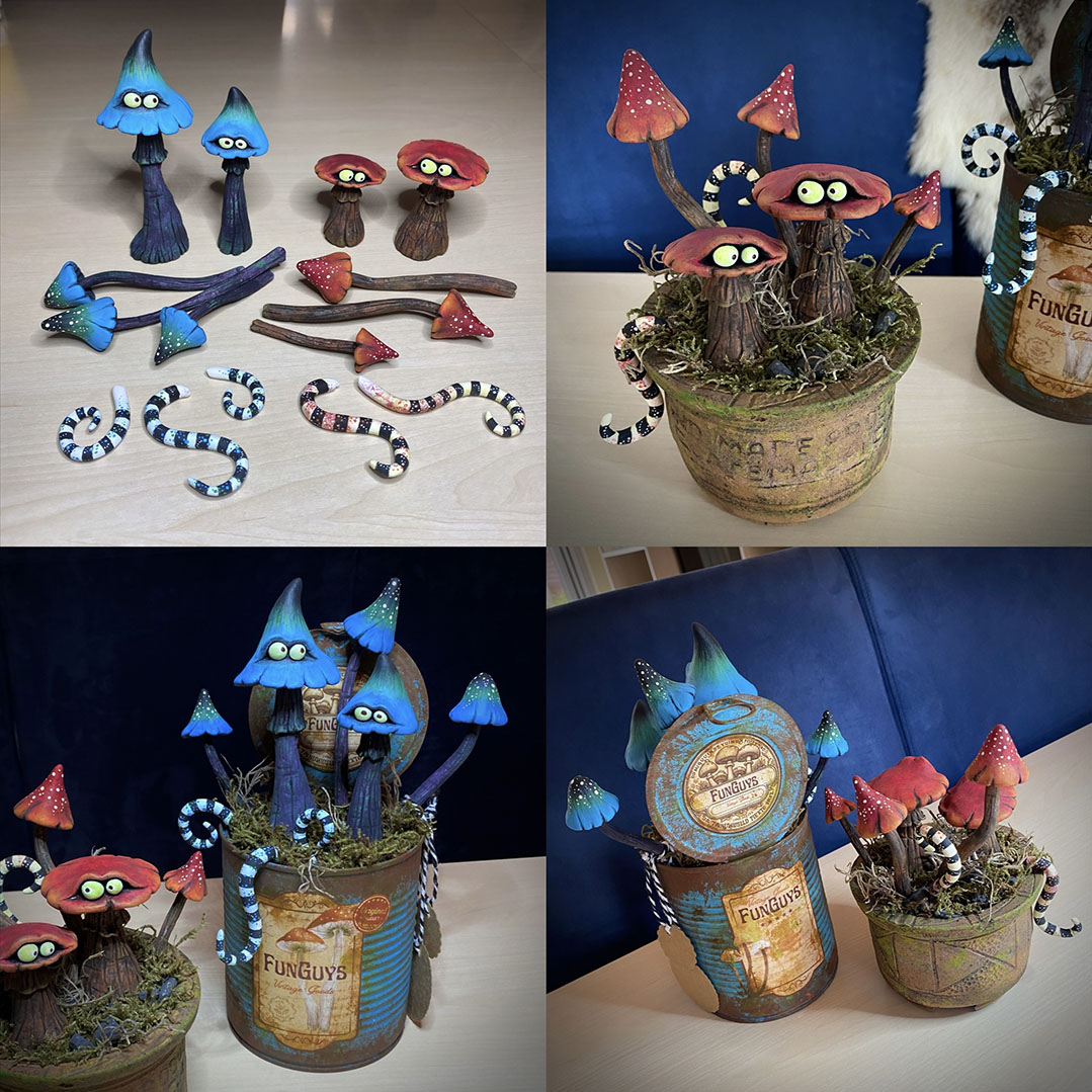 I sculpted and painted these ‘FunGuys’ (funny looking fungi😉). I was inspired by one of my favorite artists, Tim Burton. I sculpted these fellows in air-dry clay. Gave them a pot/can and decorated it with stones and plants. In the realm of whimsical enchantment lies a duo of sculpted miniature toadstools, known as ‘FunGuys,’ whose very name reflects their playful nature. These captivating creations possess an aura of Tim Burtonesque charm. These adorable FunGuys are not mere sculptures; they are portals into a world of imagination and whimsy, beckoning us to embrace the whimsical and find laughter in the ordinary. #funguy #funguys #fungi #fungi_fan_club #funghi #fungiphotography #fungilove #fungifanatic #fungifreaks #fungilover #fungiart #fantasticfungi #guys #funnyguys #toadstool #sculpting #claysculpture #sculpture #sculptures #toad #toads #toadsofinstagram #sculpting #sculpture #sculptureart #mushrooms #mushroom #toadstools #sculpt #timburton #timburtonstyle #timburtonart