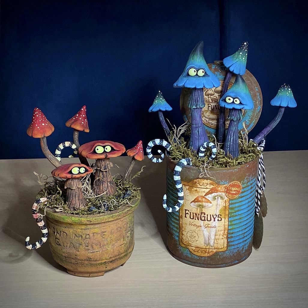 I sculpted and painted these ‘FunGuys’ (funny looking fungi😉). I was inspired by one of my favorite artists, Tim Burton. I sculpted these fellows in air-dry clay. Gave them a pot/can and decorated it with stones and plants. In the realm of whimsical enchantment lies a duo of sculpted miniature toadstools, known as ‘FunGuys,’ whose very name reflects their playful nature. These captivating creations possess an aura of Tim Burtonesque charm. These adorable FunGuys are not mere sculptures; they are portals into a world of imagination and whimsy, beckoning us to embrace the whimsical and find laughter in the ordinary. #funguy #funguys #fungi #fungi_fan_club #funghi #fungiphotography #fungilove #fungifanatic #fungifreaks #fungilover #fungiart #fantasticfungi #guys #funnyguys #toadstool #sculpting #claysculpture #sculpture #sculptures #toad #toads #toadsofinstagram #sculpting #sculpture #sculptureart #mushrooms #mushroom #toadstools #sculpt #timburton #timburtonstyle #timburtonart
