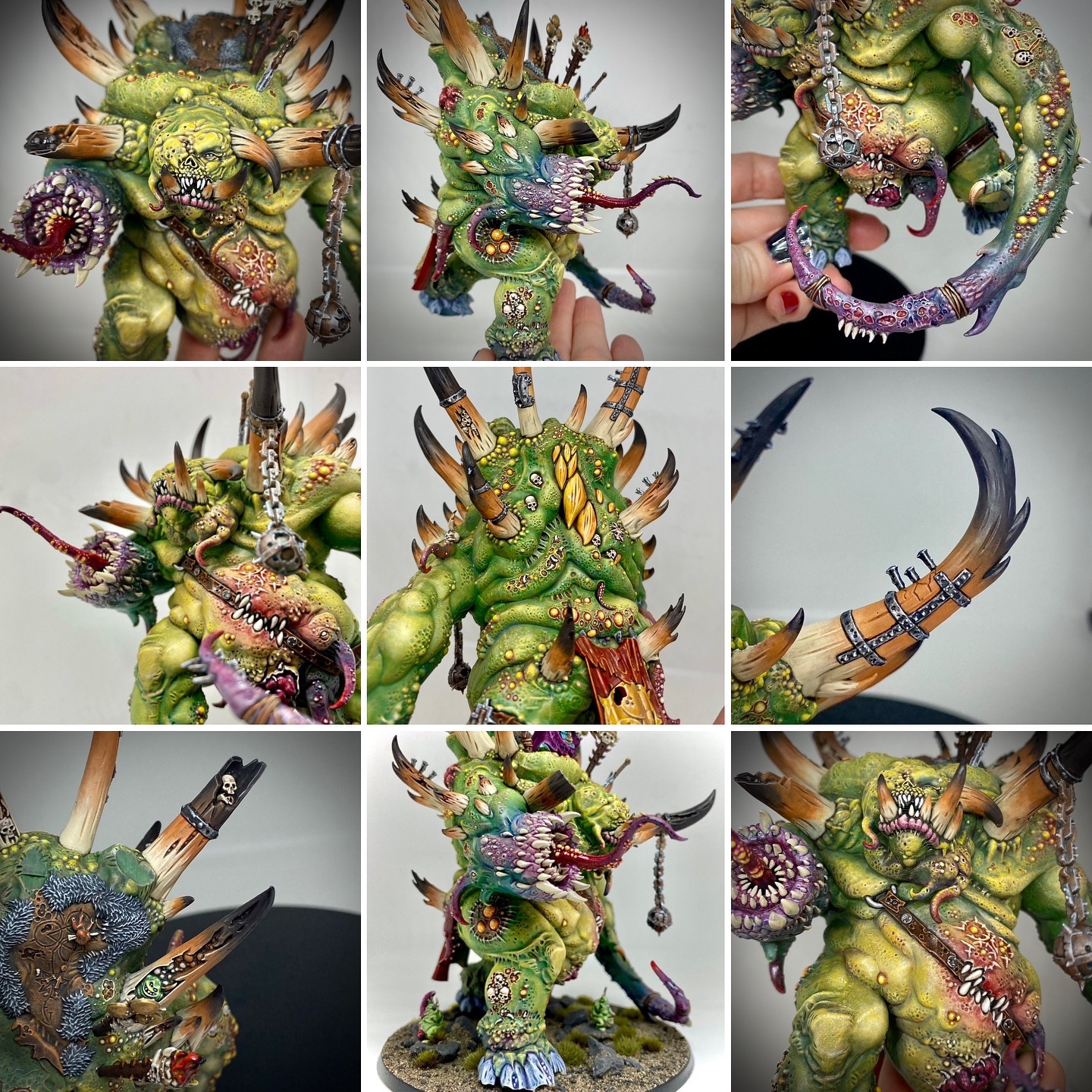The Glottkin is all done! I really loved making this beautiful model for a client. Assembling, patching and painting by me. The Glottkin, also known as the ‘Befouled Brothers of Nurgle’ are a trio of Chaos Champions dedicated to Nurgle. The 2 small brothers are caried around by their colossal mutated big bro! This model has so many gory details. Love it! More pics coming up in my next post😊 Warhammer - Age of Sigmar Maggotkin of Nurgle . . . . . . . . Height: 23 cm Patching: Green Stuff by citadel_paints Base: custom made Paints: vallejocolors Painted to level: Display Publisher: warhammerofficial 👉 Do you want me to build or paint for you? Feel free to contact me. I am excited to hear from you! ____ #nurgle #nurgledaemons #nurglearmy #nurgle40k #nurglesrot #nurglerotbringers #nurgledemons #papanurgle #maggotkinofnurgle #glottkin #theglottkin #maggotkin #warhammer #warhammerfantasy #ageofsigmar #aos #warhammerpainting #paintingwarhammer #miniatures #miniaturepainting #warhammernurgle #nurgledaemons #nurglesrotters #deamon #deamons #warhammerdeamons