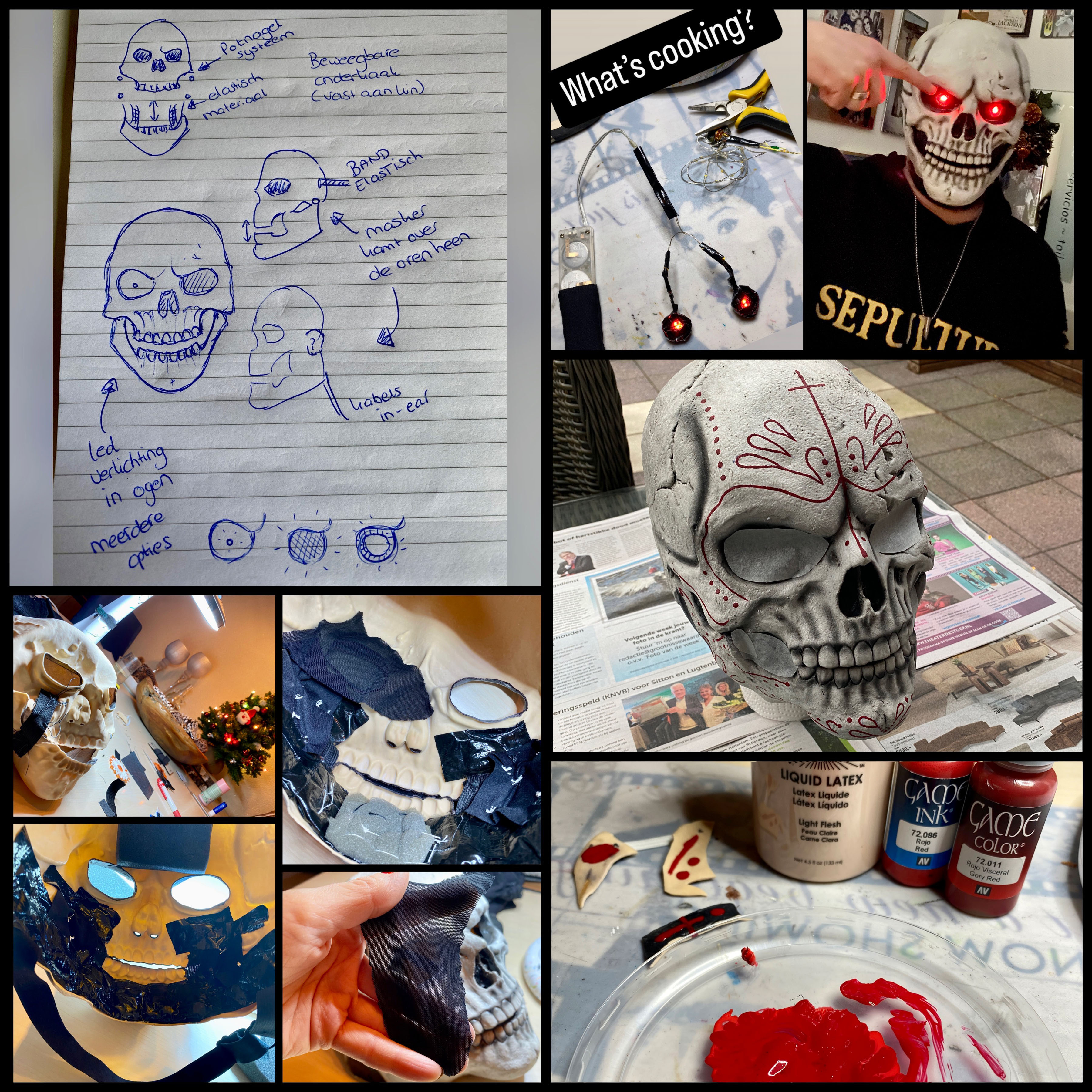 Project: Custom Skull Mask with Moveable Jaw and LED eyes. I created this for the band Pene Corrida. I recently had the pleasure of creating a custom-designed skull mask for a client. This special piece features a moveable lower jaw, which allows for realistic movement and expression. To enhance its look, I included LED lighting in the eyes, giving it a distinctive glow. I hand-painted the mask to capture the style of traditional Cinco de Mayo designs. The mask has a playful, mischievous grin, adding unique character and charm. The combination of the moving jaw and LED-lit eyes brings a sense of dynamism to the overall experience. I’m very happy with how it turned out and look forward to seeing it in action at future events. 👉 Do you want me to build or paint something for you? Feel free to contact me. I am excited to hear from you!