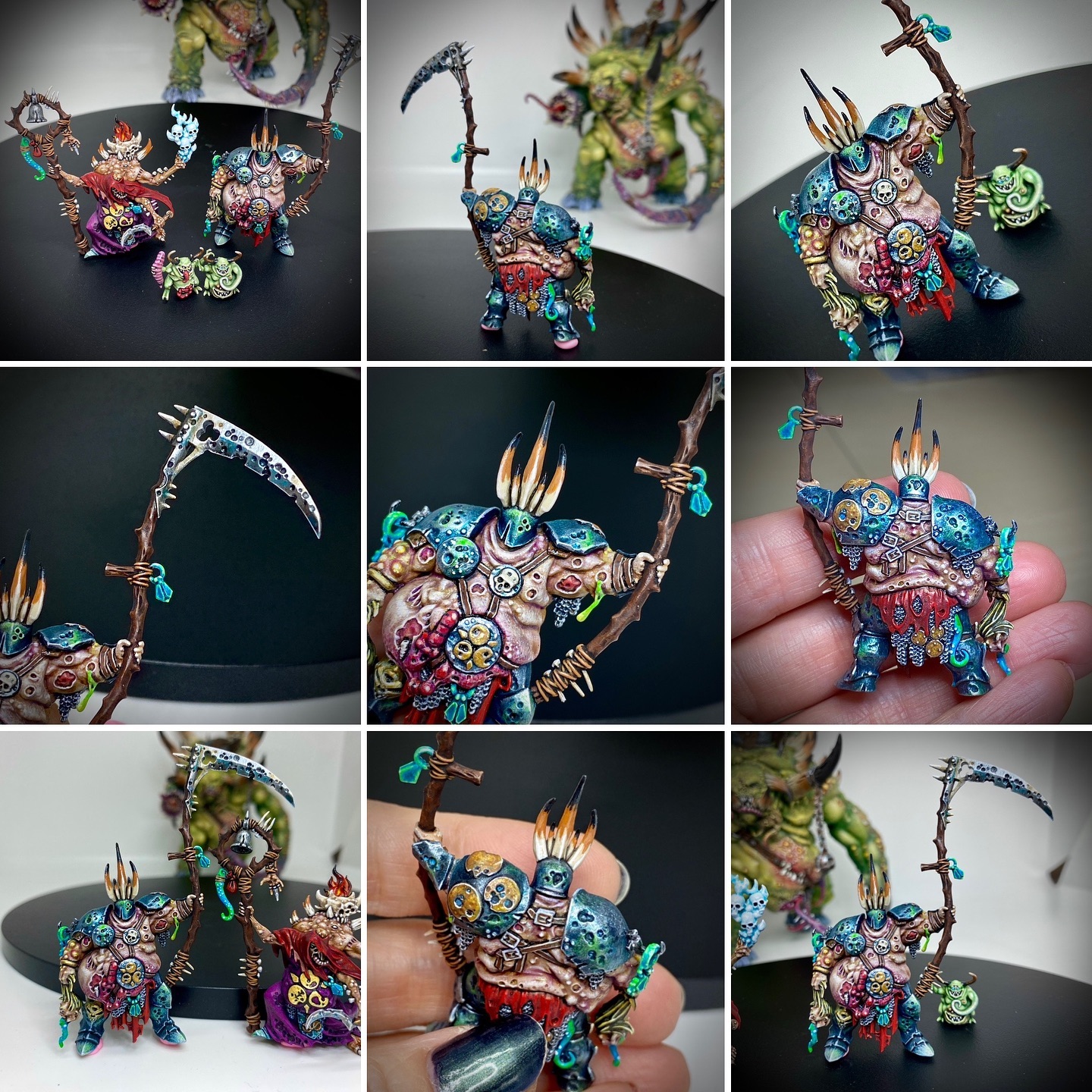 The Glottkin is all done! I really loved making this beautiful model for a client. Assembling, patching and painting by me. The Glottkin, also known as the ‘Befouled Brothers of Nurgle’ are a trio of Chaos Champions dedicated to Nurgle. The 2 small brothers are caried around by their colossal mutated big bro! This model has so many gory details. Love it! More pics coming up in my next post😊 Warhammer - Age of Sigmar Maggotkin of Nurgle . . . . . . . . Height: 23 cm Patching: Green Stuff by citadel_paints Base: custom made Paints: vallejocolors Painted to level: Display Publisher: warhammerofficial 👉 Do you want me to build or paint for you? Feel free to contact me. I am excited to hear from you! ____ #nurgle #nurgledaemons #nurglearmy #nurgle40k #nurglesrot #nurglerotbringers #nurgledemons #papanurgle #maggotkinofnurgle #glottkin #theglottkin #maggotkin #warhammer #warhammerfantasy #ageofsigmar #aos #warhammerpainting #paintingwarhammer #miniatures #miniaturepainting #warhammernurgle #nurgledaemons #nurglesrotters #deamon #deamons #warhammerdeamons