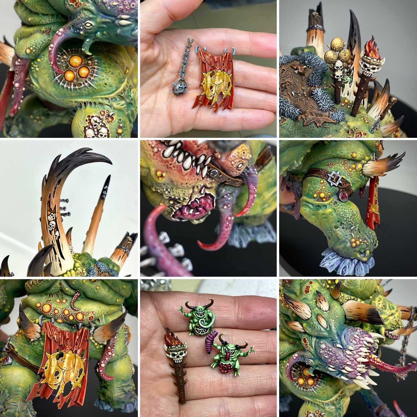 The Glottkin is all done! I really loved making this beautiful model for a client. Assembling, patching and painting by me. The Glottkin, also known as the ‘Befouled Brothers of Nurgle’ are a trio of Chaos Champions dedicated to Nurgle. The 2 small brothers are caried around by their colossal mutated big bro! This model has so many gory details. Love it! More pics coming up in my next post😊 Warhammer - Age of Sigmar Maggotkin of Nurgle . . . . . . . . Height: 23 cm Patching: Green Stuff by citadel_paints Base: custom made Paints: vallejocolors Painted to level: Display Publisher: warhammerofficial 👉 Do you want me to build or paint for you? Feel free to contact me. I am excited to hear from you! ____ #nurgle #nurgledaemons #nurglearmy #nurgle40k #nurglesrot #nurglerotbringers #nurgledemons #papanurgle #maggotkinofnurgle #glottkin #theglottkin #maggotkin #warhammer #warhammerfantasy #ageofsigmar #aos #warhammerpainting #paintingwarhammer #miniatures #miniaturepainting #warhammernurgle #nurgledaemons #nurglesrotters #deamon #deamons #warhammerdeamons