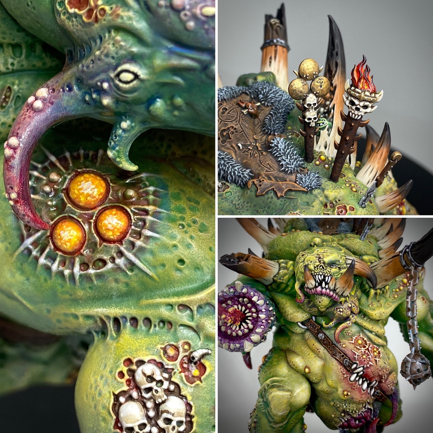 The Glottkin is all done! I really loved making this beautiful model for a client. Assembling, patching and painting by me. The Glottkin, also known as the ‘Befouled Brothers of Nurgle’ are a trio of Chaos Champions dedicated to Nurgle. The 2 small brothers are caried around by their colossal mutated big bro! This model has so many gory details. Love it! More pics coming up in my next post😊 Warhammer - Age of Sigmar Maggotkin of Nurgle . . . . . . . . Height: 23 cm Patching: Green Stuff by citadel_paints Base: custom made Paints: vallejocolors Painted to level: Display Publisher: warhammerofficial 👉 Do you want me to build or paint for you? Feel free to contact me. I am excited to hear from you! ____ #nurgle #nurgledaemons #nurglearmy #nurgle40k #nurglesrot #nurglerotbringers #nurgledemons #papanurgle #maggotkinofnurgle #glottkin #theglottkin #maggotkin #warhammer #warhammerfantasy #ageofsigmar #aos #warhammerpainting #paintingwarhammer #miniatures #miniaturepainting #warhammernurgle #nurgledaemons #nurglesrotters #deamon #deamons #warhammerdeamons